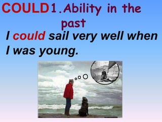 1.Ability in the
past
COULD
I could sail very well when
I was young.
 