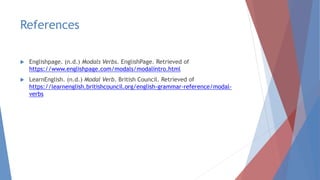 Modal Reference Modal verbs | PPTX