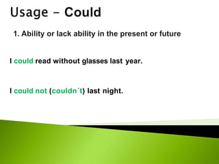I could read without glasses last year.
I could not (couldn´t) last night.
 