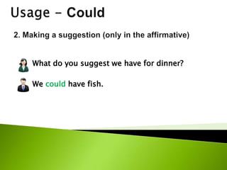 What do you suggest we have for dinner?
We could have fish.
 