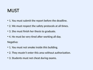 Must Protocol Form Modal verbs english for teenagers and adults presentatiton | PPTX