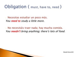 -

Necesitas estudiar un poco más.

You need to study a little more.
-

No necesitáis traer nada; hay mucha comida.

You needn’t bring anything; there’s lots of food.

Ricardo Forner 2011

 