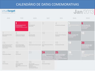 CALENDÁRIO DE DATAS COMEMORATIVAS
 
