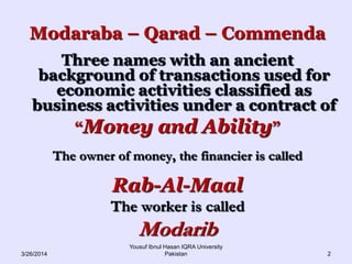 Modarba Table Modaraba, Introduction, Restrictions and Permissions | PPT