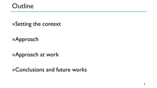 Outline
»Setting the context
»Approach
»Approach at work
»Conclusions and future works
3
 