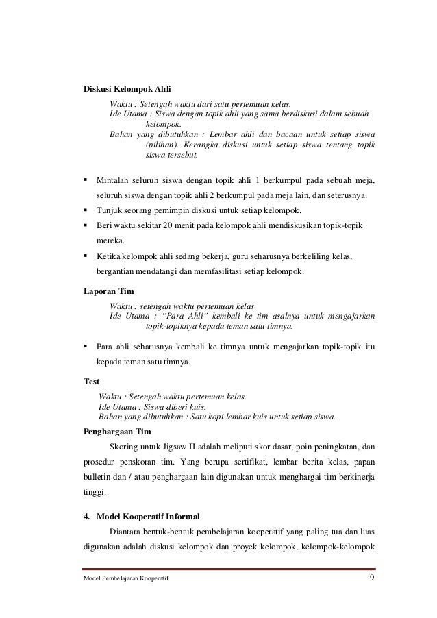 Model Pembelajaran Kooperatif