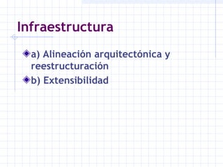Infraestructura
a) Alineación arquitectónica y
reestructuración
b) Extensibilidad
 