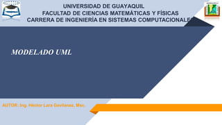 MODELADO UML
UNIVERSIDAD DE GUAYAQUIL
FACULTAD DE CIENCIAS MATEMÁTICAS Y FÍSICAS
CARRERA DE INGENIERÍA EN SISTEMAS COMPUTACIONALES
AUTOR: Ing. Héctor Lara Gavilanez, Msc.
 