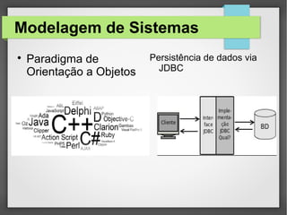 Modelagem de Sistemas

Paradigma de
Orientação a Objetos
Persistência de dados via
JDBC
 