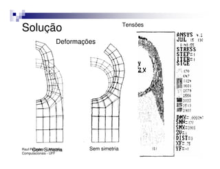 Solução                                   Tensões


                  Deformações




Raul PessolaniSimetria
      Com - Métodos        Sem simetria
Computacionais - UFF
 
