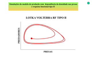Simulações do modelo de predação com  dependência da densidade nas presas e resposta funcional tipo II   