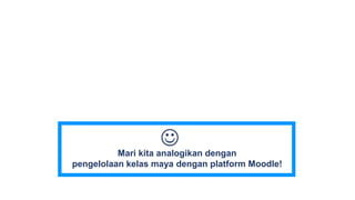 Mari kita analogikan dengan
pengelolaan kelas maya dengan platform Moodle!

 