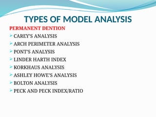 Pont Model Analysis Inference Orthodontics MODEL ANALYSIS Lecture.pptx. | PPTX