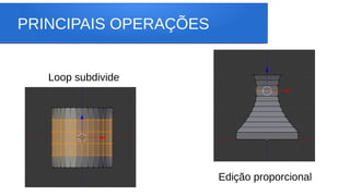 PRINCIPAIS OPERAÇÕES
Loop subdivide
Edição proporcional
 