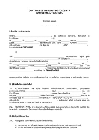 Model Contract Comodat Auto