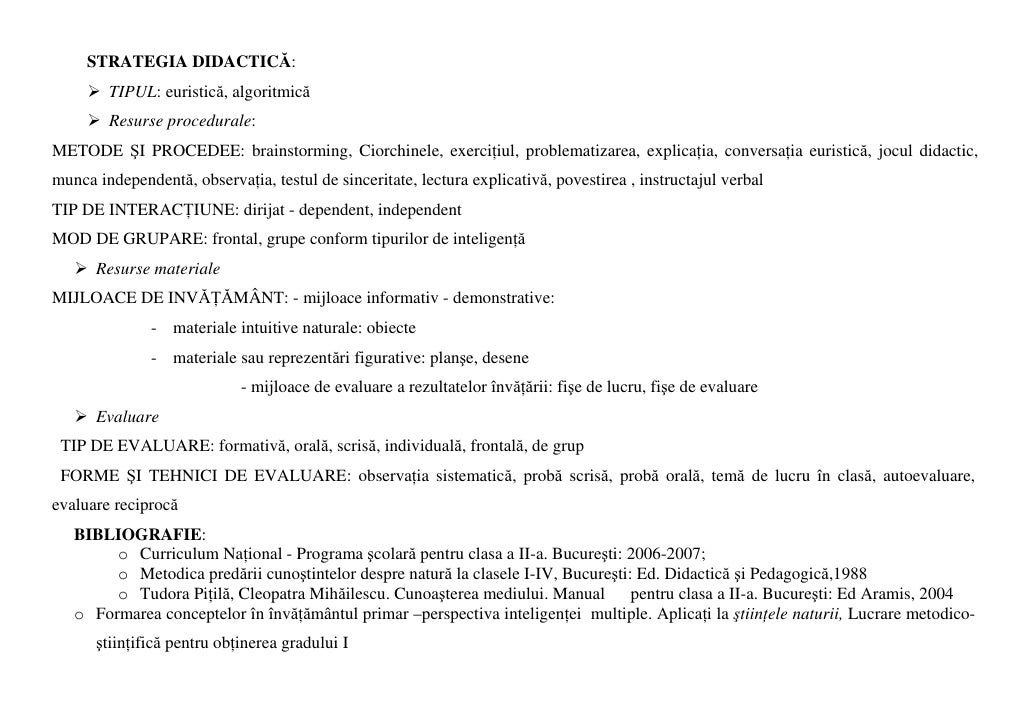 Model De Proiect De Lectie