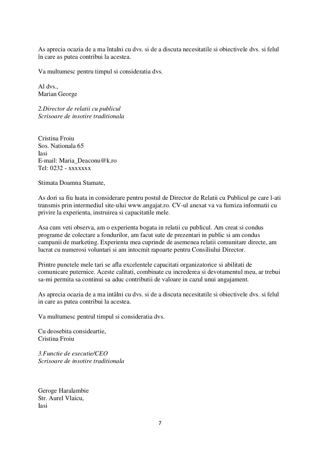 Modele de scrisoare de intentie