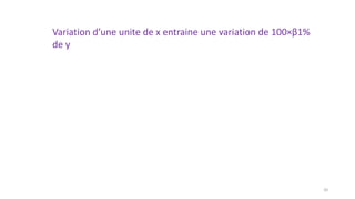 Variation d’une unite de x entraine une variation de 100×β1%
de y
20
 