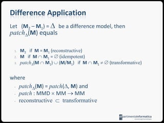Fragment of the Difference ModelThe abstract class HTMLDocElemhas been addedThe operation dump() has been moved from HTMLDoc  to  HTMLDocElemThe  HTMLList  class became subclassof  HTMLDocElem