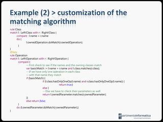 Example (2) > calculated differences with the generic matching algorithm<Class> c3 and <Package> org (and itsdescendents) havebeenremoved<Class> c1 and <Class> c3 havebeenadded
