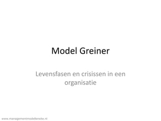 Model Greiner
Levensfasen en crisissen in een
organisatie
www.managementmodellensite.nl
 