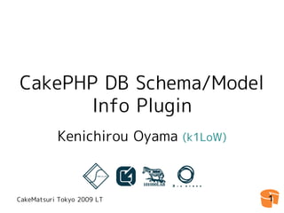 CakePHP DB Schema/Model
       Info Plugin
           Kenichirou Oyama   (k1LoW)




CakeMatsuri Tokyo 2009 LT               1
 