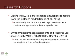 Research Options
• Linking IMPACT’s climate change simulations to results
from the G-Range model (Boone et al., 2017)
Foo...