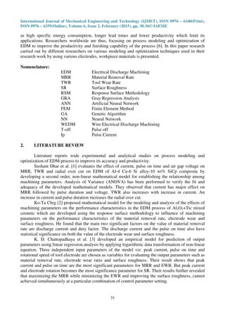 MODELING AND OPTIMIZATION OF EDM PROCESS PARAMETERS: A REVIEW | PDF