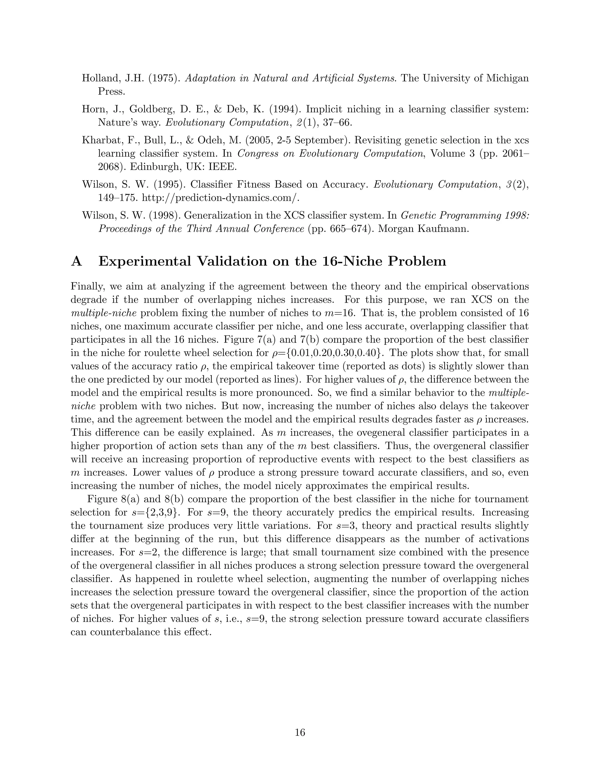 Modeling selection pressure in XCS for proportionate and tournament selection