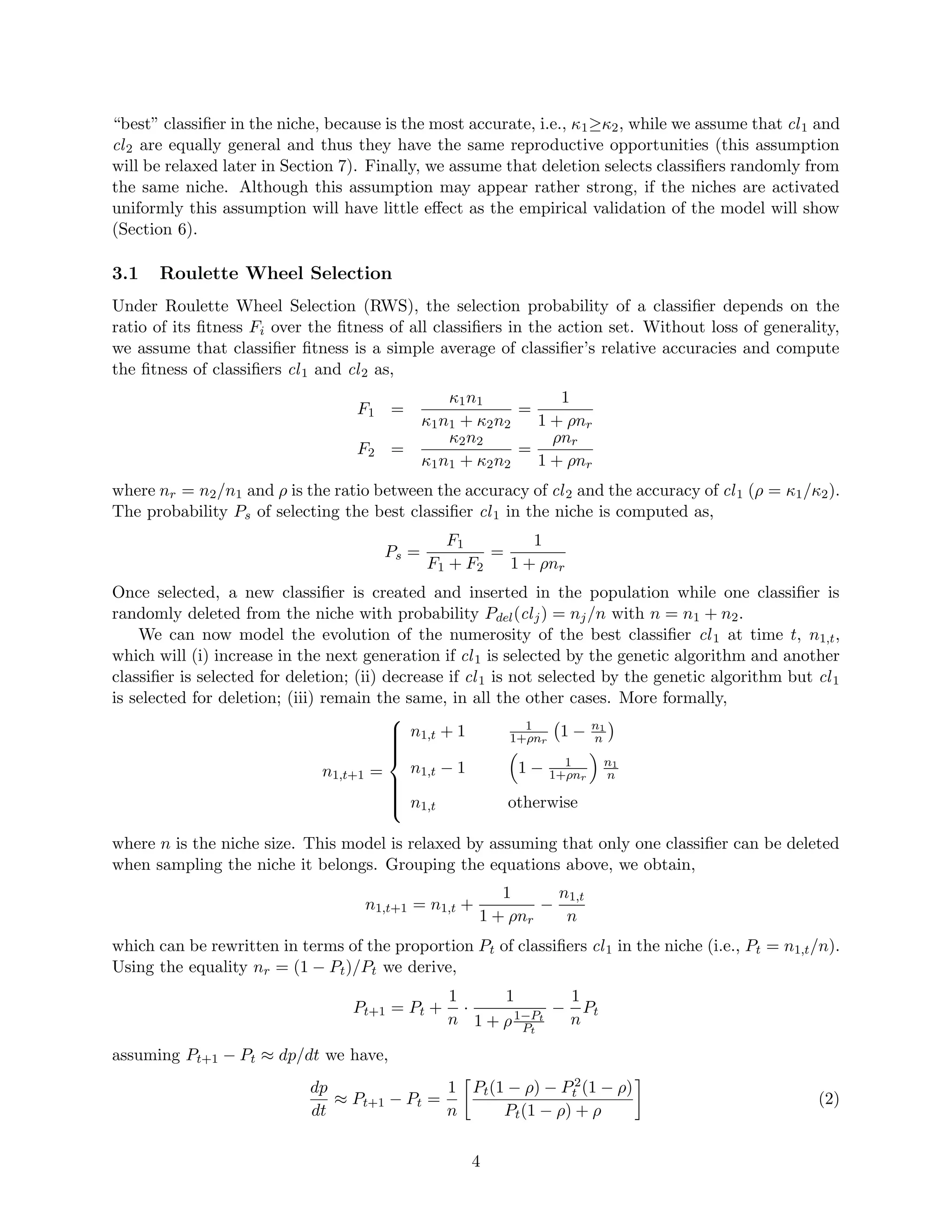 Modeling selection pressure in XCS for proportionate and tournament selection