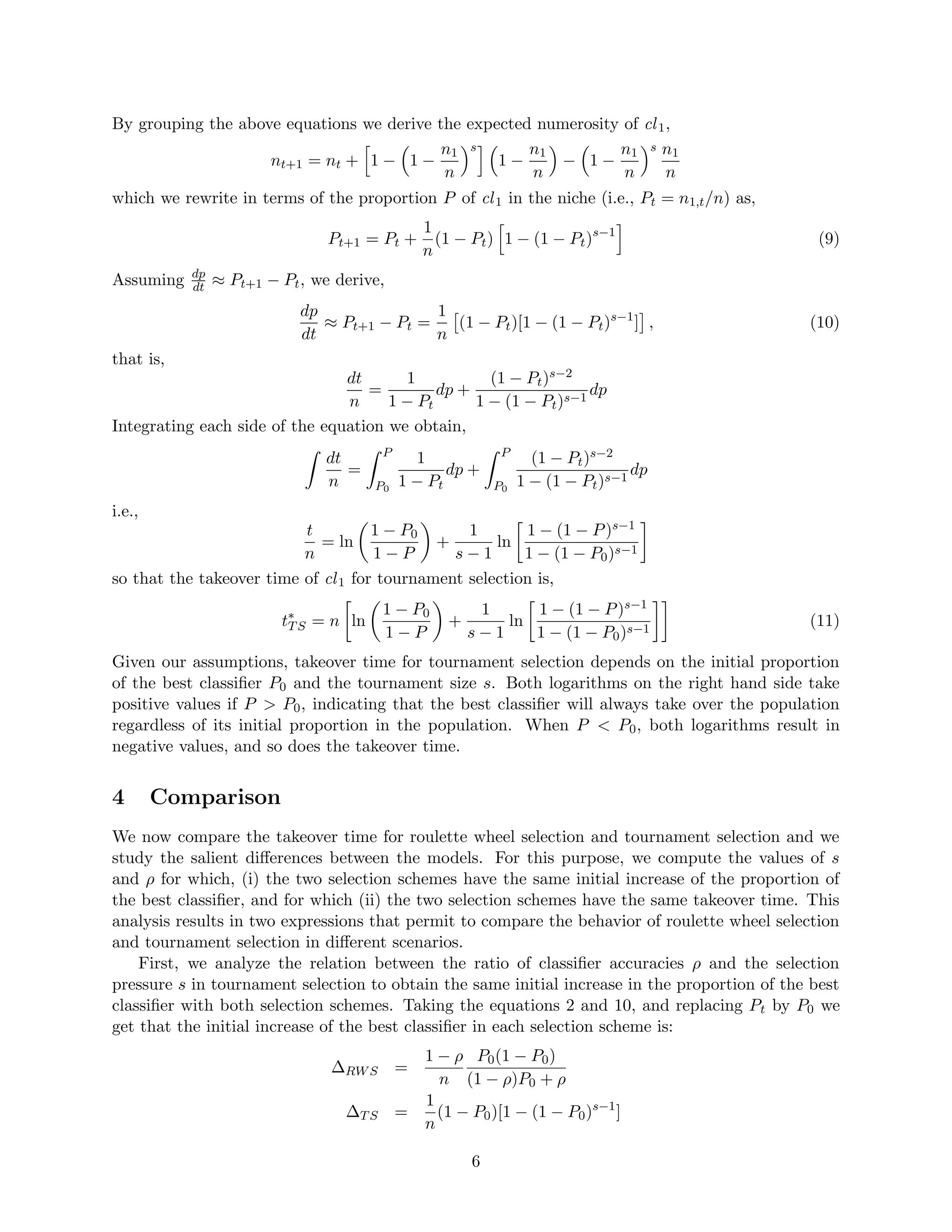 Modeling selection pressure in XCS for proportionate and tournament selection