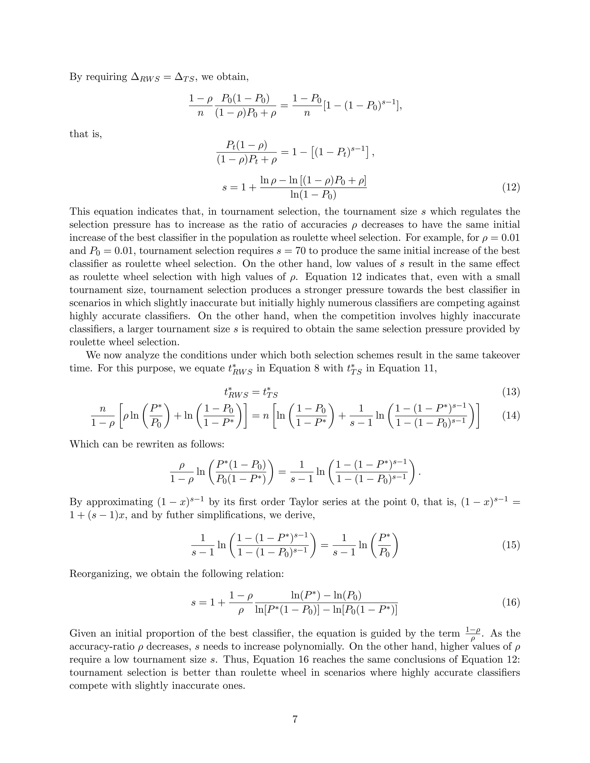 Modeling selection pressure in XCS for proportionate and tournament selection