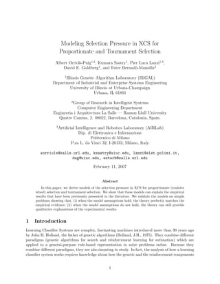 Modeling selection pressure in XCS for proportionate and tournament selection