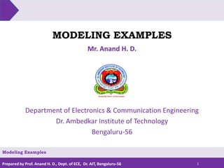 Prepared by Prof. Anand H. D., Dept. of ECE, Dr. AIT, Bengaluru-56
MODELING EXAMPLES
Mr. Anand H. D.
1
Modeling Examples
Department of Electronics & Communication Engineering
Dr. Ambedkar Institute of Technology
Bengaluru-56
 