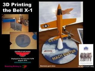3D Printing
the Bell X-1
THE RIGHT STUFF (1983)
Displayed for the first time FoFM
August, 2019
www.flightmuseum.com
Beemans gum story
 