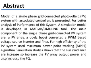 Modeling of a single phase Grid-connected PV system by using Matlab ...