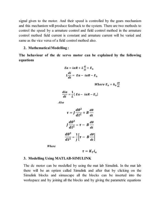 MODELLING OF DC SERVO MOTOR USING MATLABSIMULINK PDF