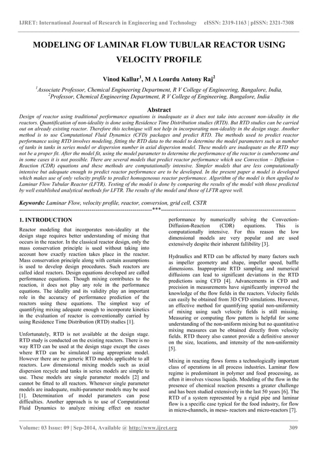 Modeling of laminar flow tubular reactor using velocity profile | PDF