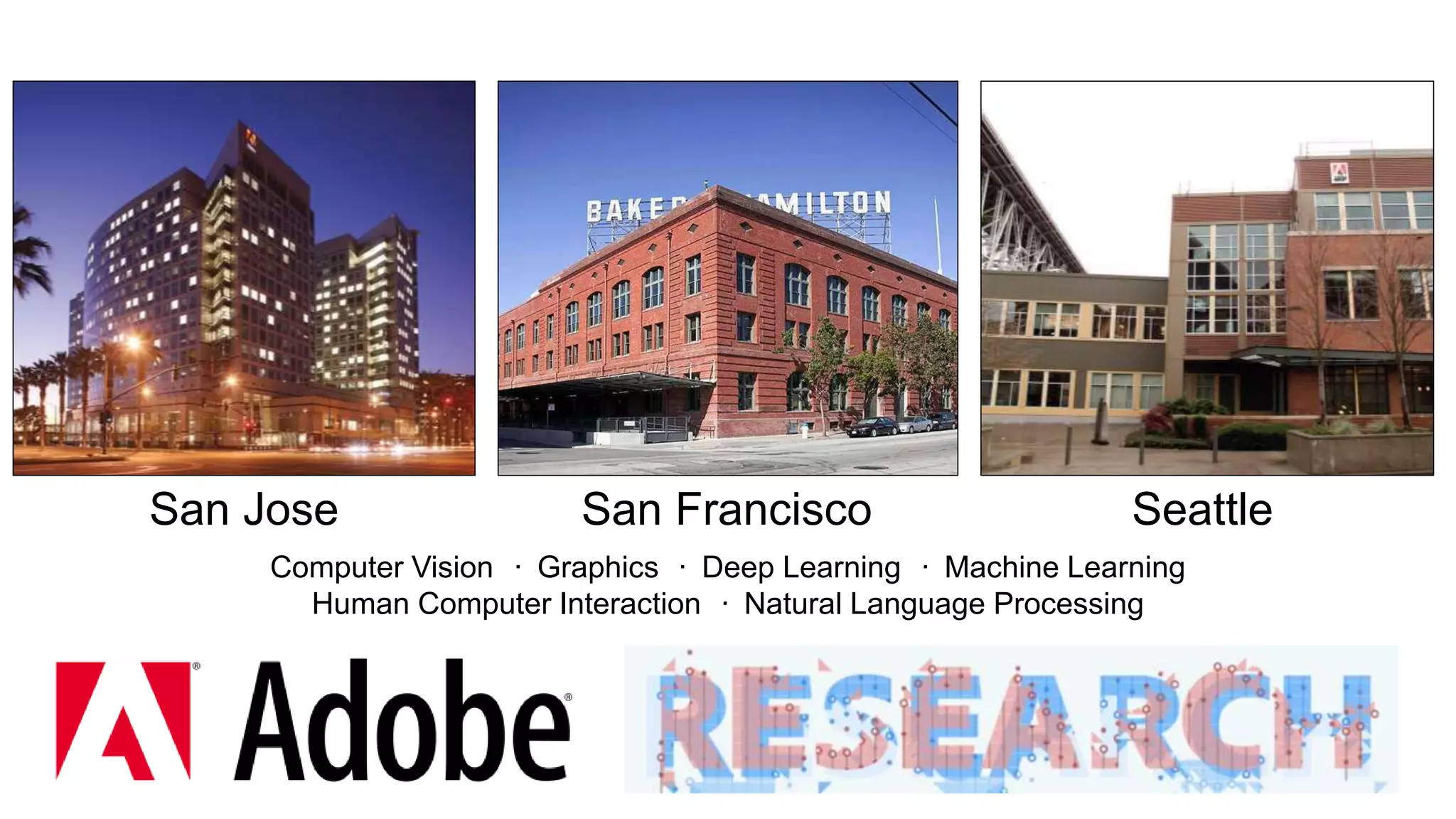 Computer Vision · Graphics · Deep Learning · Machine Learning
Human Computer Interaction · Natural Language Processing
San Jose San Francisco Seattle
 