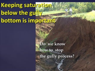 Keeping saturation
below the gully
bottom is important


             Do we know
             how to stop
             the gully process?
 