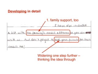 Developing  in detail 1. family support, too Widening one step further – thinking the idea through 