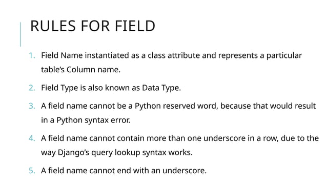 Django model create a table in django web framework | PPT