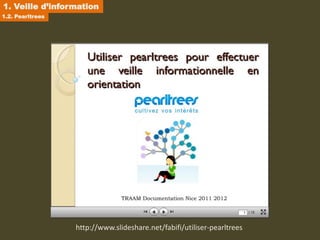 1. Veille d’information
1.2. Pearltrees




                  http://www.slideshare.net/fabifi/utiliser-pearltrees
 