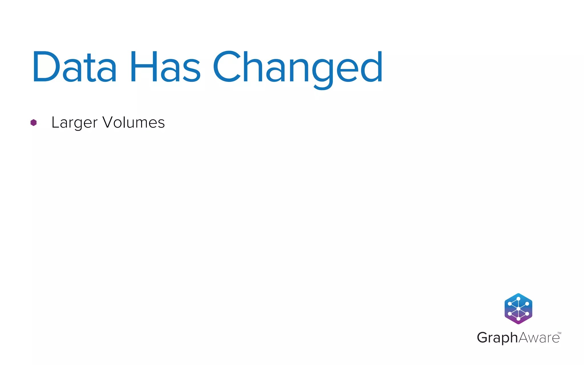 GraphAware
TM
Larger Volumes
Data Has Changed
 