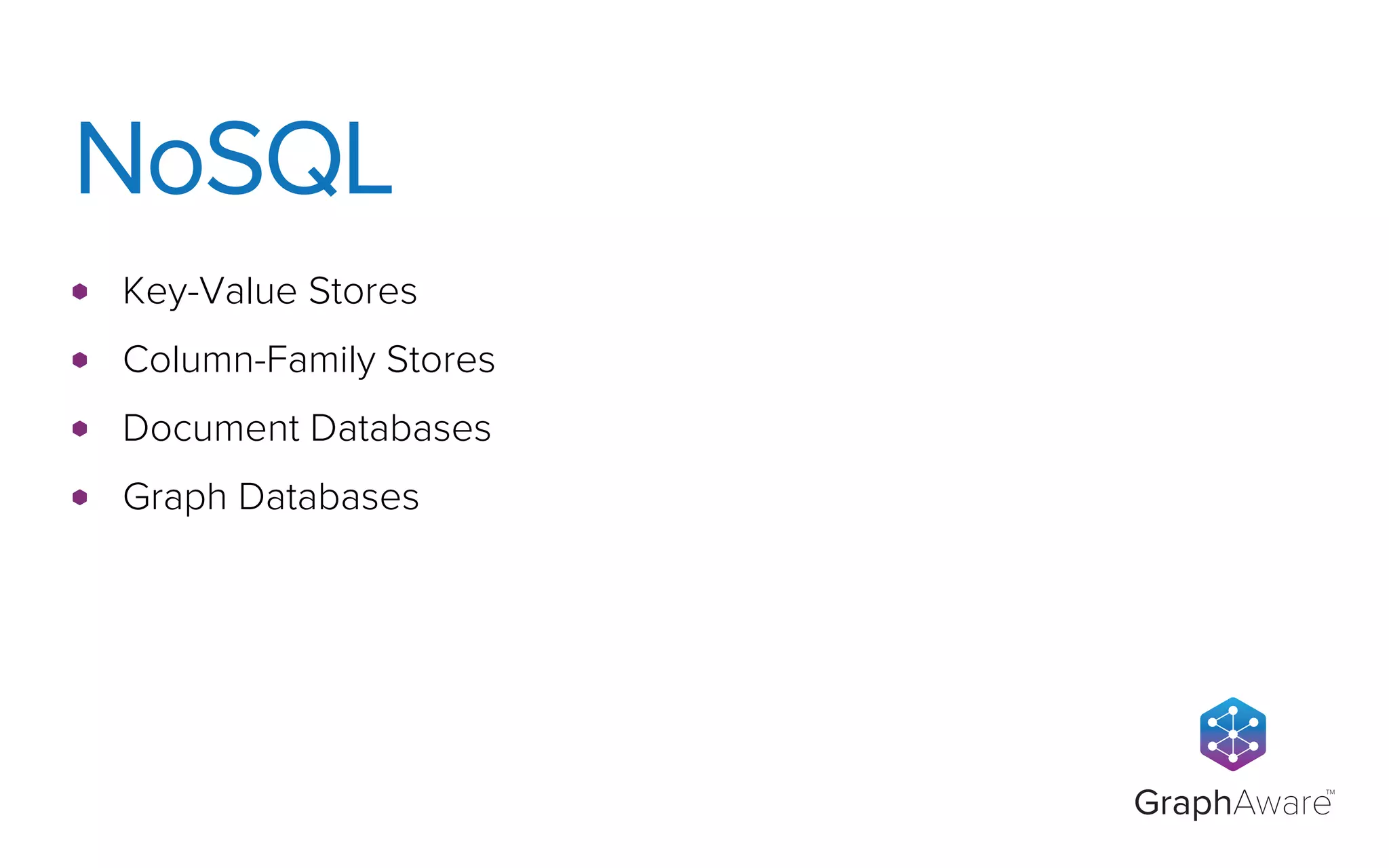 GraphAware
TM
Key-Value Stores
Column-Family Stores
Document Databases
Graph Databases
NoSQL
 