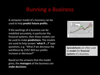 Designing Safer CarsA computer model of a car can be used to test how safe the design of the car is in a crash.The virtual car can be crashed over and over again, the effects investigated and the design easily changed until it is as safe as possible. This is much quicker and cheaper than building and crashing real cars!