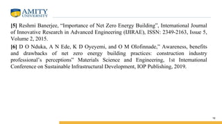 [5] Reshmi Banerjee, “Importance of Net Zero Energy Building”, International Journal
of Innovative Research in Advanced Engineering (IJIRAE), ISSN: 2349-2163, Issue 5,
Volume 2, 2015.
[6] D O Nduka, A N Ede, K D Oyeyemi, and O M Olofinnade,” Awareness, benefits
and drawbacks of net zero energy building practices: construction industry
professional’s perceptions” Materials Science and Engineering, 1st International
Conference on Sustainable Infrastructural Development, IOP Publishing, 2019.
19
 