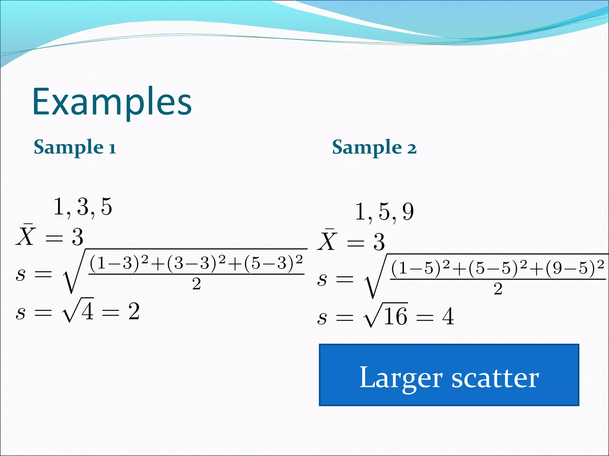 Examples
Sample 1

Sample 2

Larger scatter

 