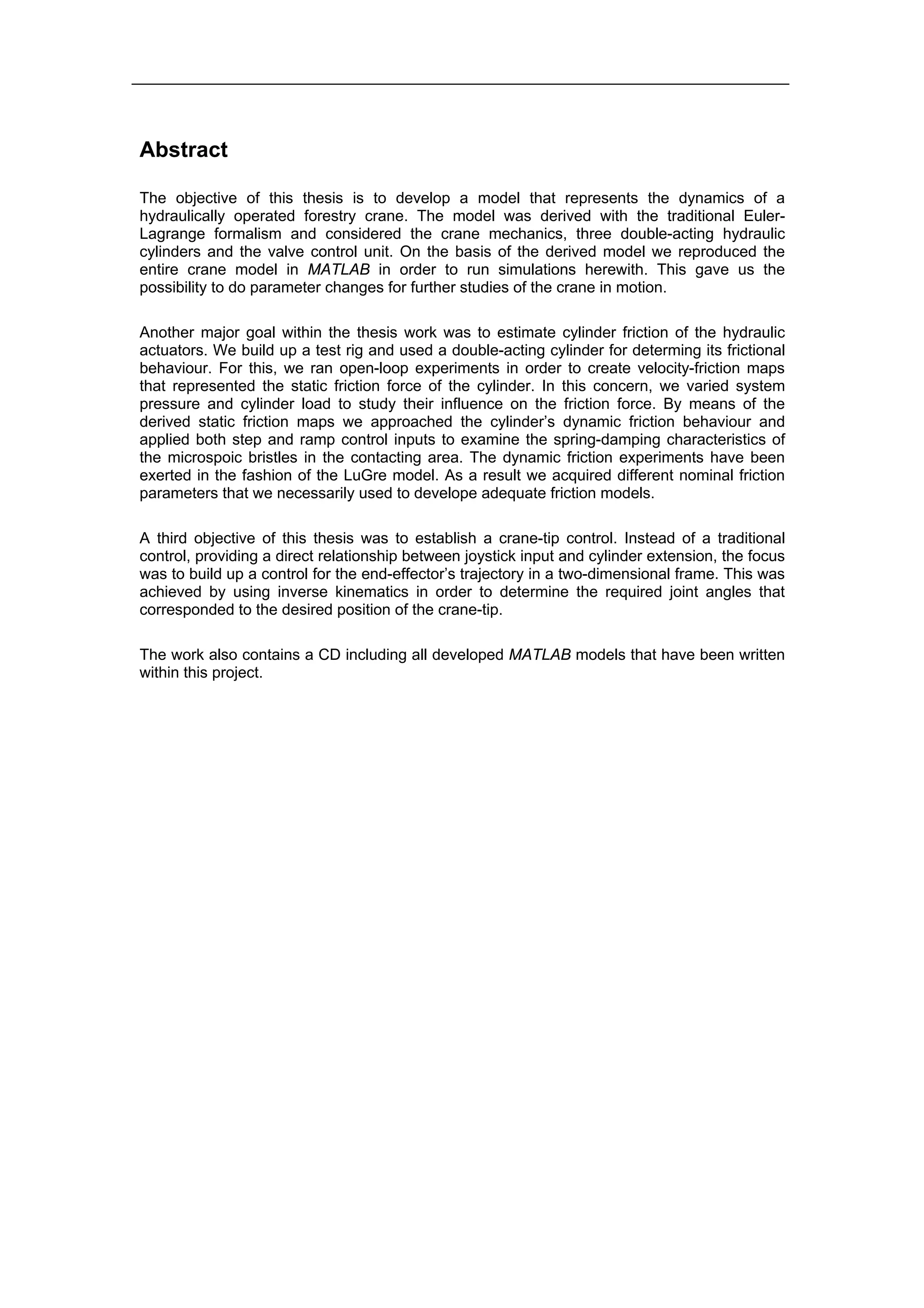 Modelling simulation and control of a hydraulic crane pdf