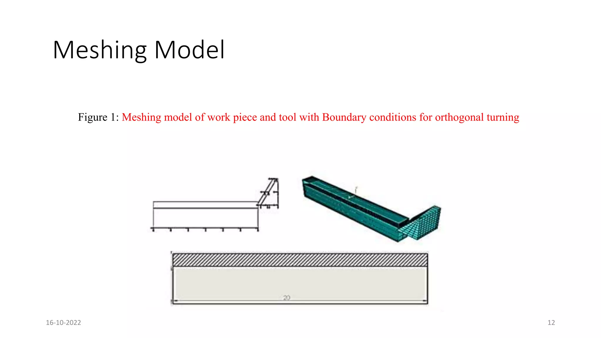 Meshing Model
Figure 1: Meshing model of work piece and tool with Boundary conditions for orthogonal turning
16-10-2022 12
 